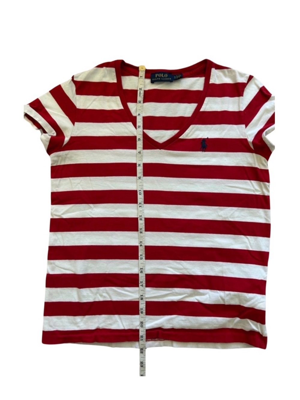 Ralph Lauren V-Neck Red & White Striped Short Sleeve Tee Size S - Picture 5 of 9